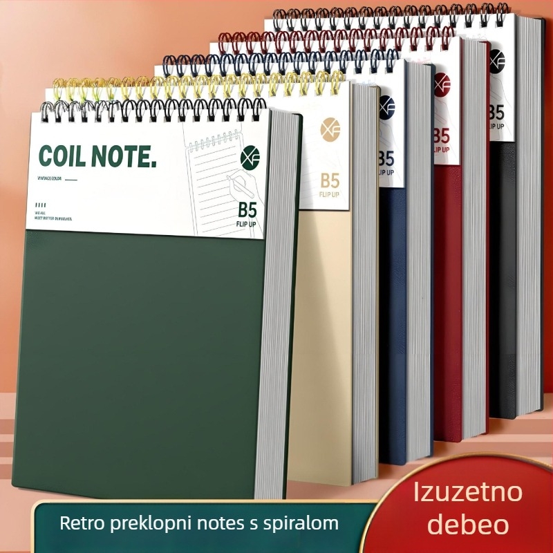 B5 vintage spiralni bilježnica za učenike, otporna na prolijevanje tinte, jednostavan i stiliziran, s listovima koji se mogu odvojiti