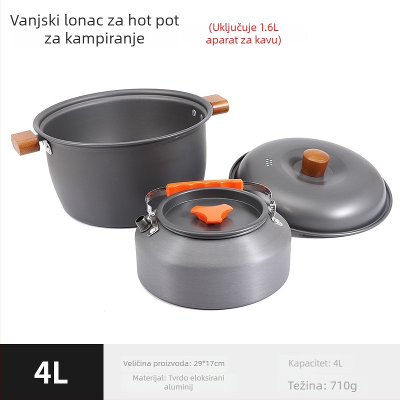 4L aluminijski lonac za kampiranje, lagan za 3–5 osoba