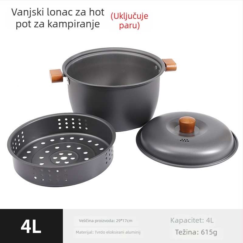 4L aluminijski lonac za kampiranje, lagan za 3–5 osoba