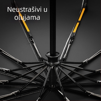 Automatski veliki sklopivi kišobran s 50 rebara, crna vinilna navlaka, za vanjsku upotrebu, prenosni štit od sunca i kiše