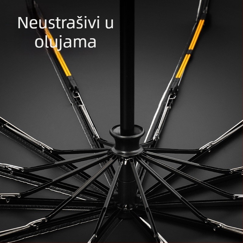 Automatski veliki sklopivi kišobran s 50 rebara, crna vinilna navlaka, za vanjsku upotrebu, prenosni štit od sunca i kiše