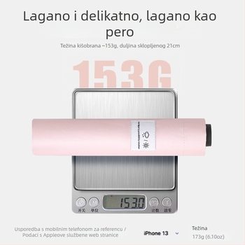 Ultra lagani sunčani kišobran 0,1 kg s UV zaštitom, 6 krakova, ženski sklopivi kišobran, prilagodljiv reklamni kišobran