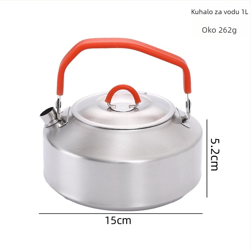 Set posuđa za kampiranje od nehrđajućeg čelika 304: kuhalo, tava, lonac za gulaš, sklopivi lonac, žlica i lopatica