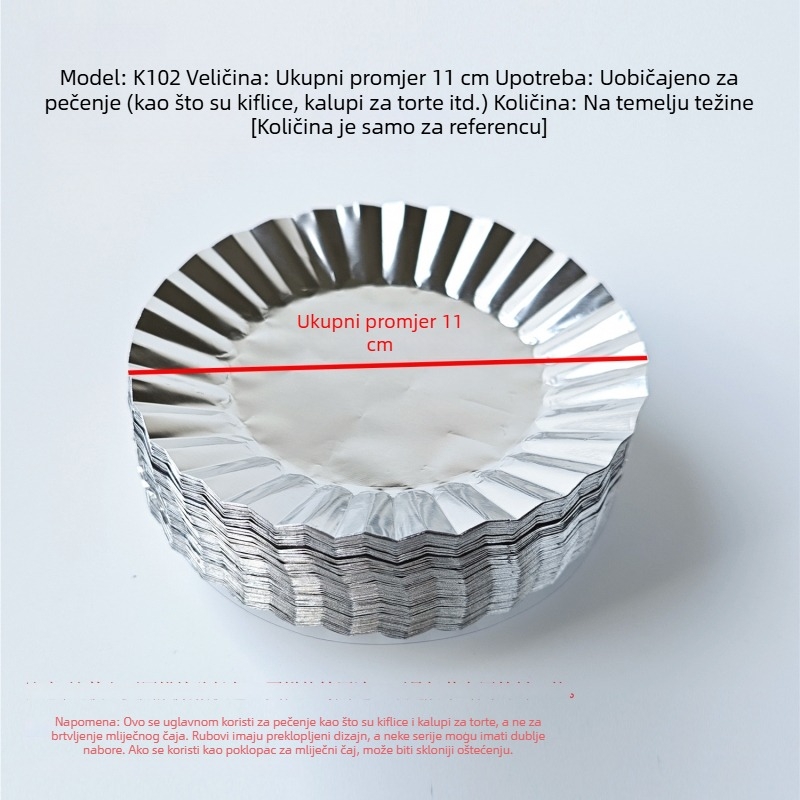 K102 Aluminijska folijska podloga za torte i peciva, promjer 11 cm, baza za kruh, poklopac od folije