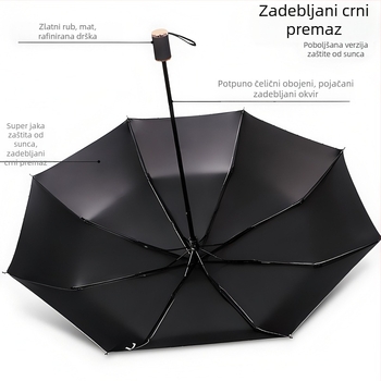 Ženski trodjelni sklopivi kišobran od vinila za sunce i kišu, UPF 50+