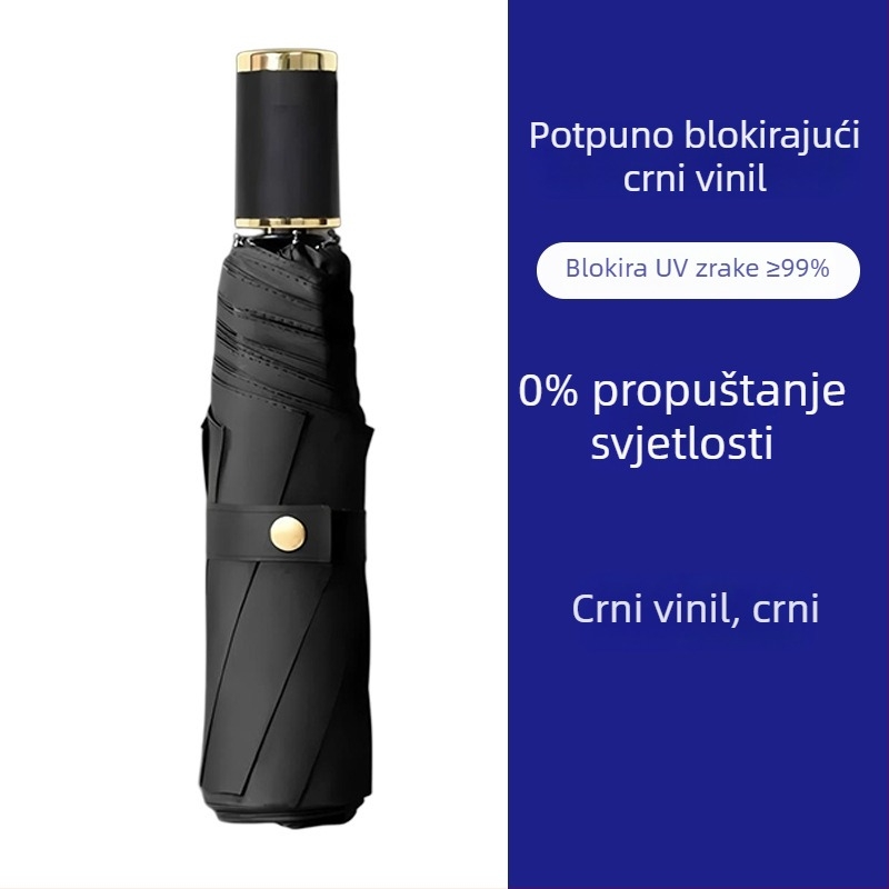 Ženski trodjelni sklopivi kišobran od vinila za sunce i kišu, UPF 50+