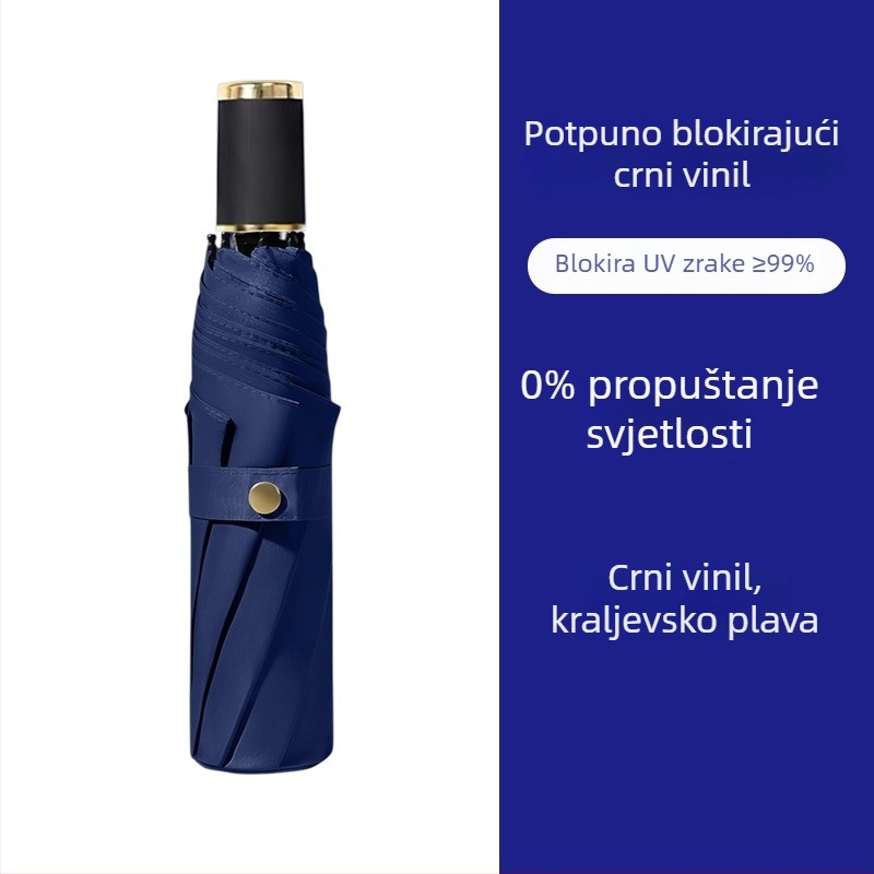 Ženski trodjelni sklopivi kišobran od vinila za sunce i kišu, UPF 50+