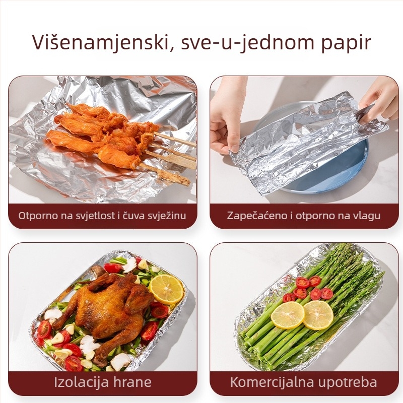 Jednokratne aluminijske folije listovi za zrak-fritezu i roštilj, rola 3,8 m za pečenje i roštiljanje