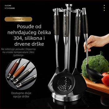 Set silikonskih spatula s 304 nehrđajućeg čelika, otporan na visoke temperature, neprijanjajuće kuhinjske posude, drvene ručke