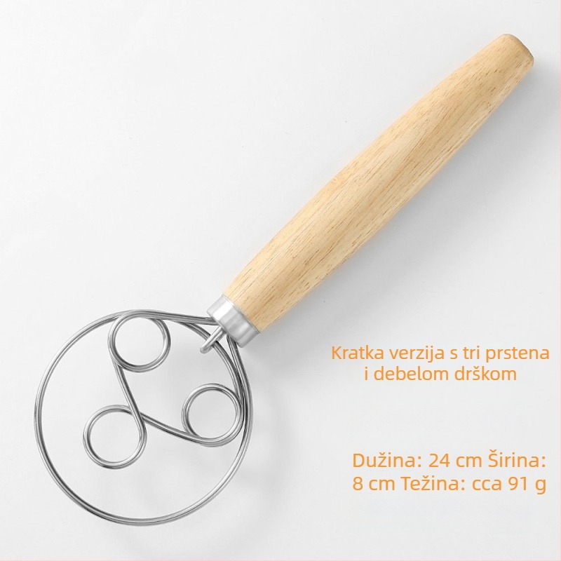 Set alata za pečenje od nehrđajućeg čelika: miješalica za jaja, valjak za tijesto, mikser za tijesto i prosijivač brašna s drvenom ručkom