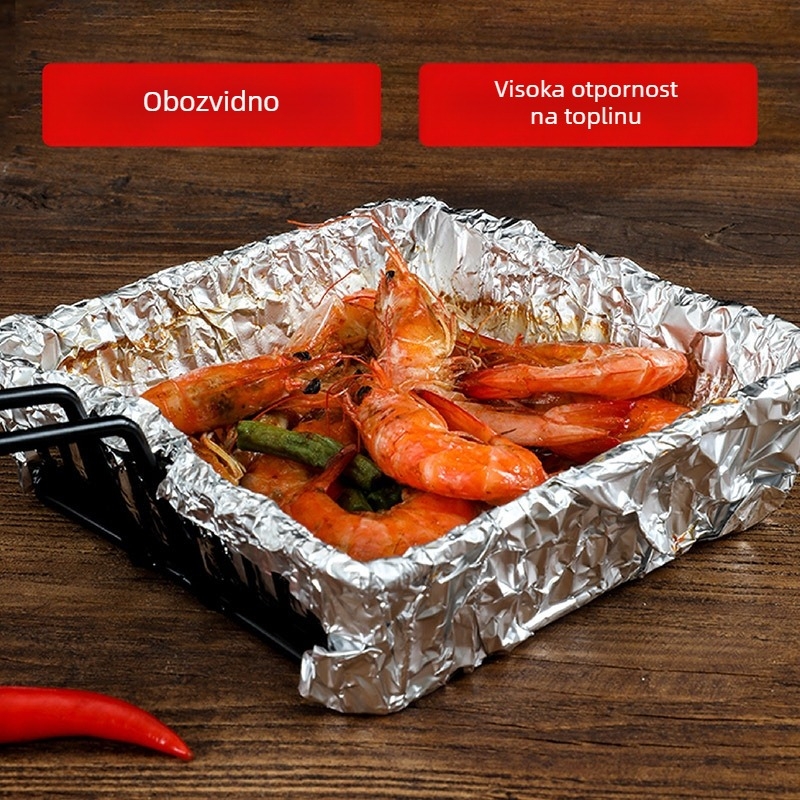 Jednokratna rola aluminijske folije visoke kvalitete za roštilj, pećnicu i air fryer, pakirana u kutiju