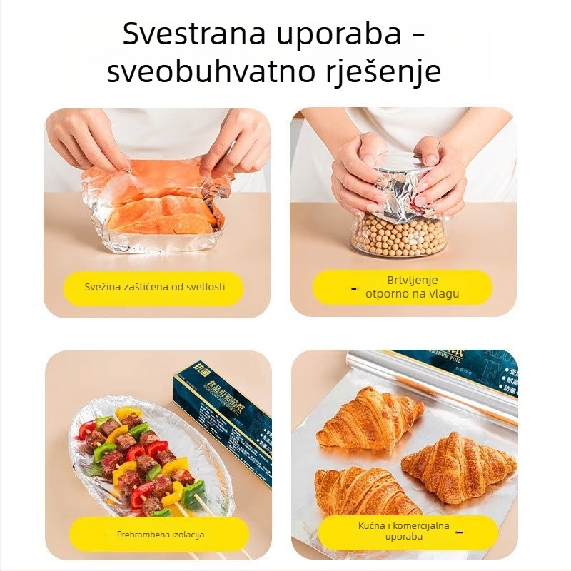 Aluminijska folija visoke kvalitete, debela, za pečenje, roštiljanje i prženje u zraku; otporna na visoke temperature, kućna upotreba