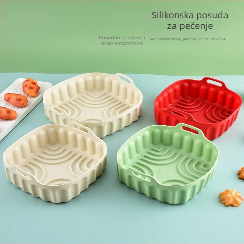 Silikonska tepsija i podloga za air fryer, pećnicu i mikrovalnu — otporna na visoke temperature, ponovno upotrebljiv kalup za kolač