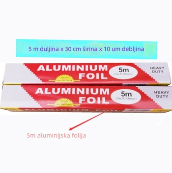 Jednokratna aluminijska folija za roštilj i pečenje, debljine 10 mm, 30 cm × 3 m, pojačana