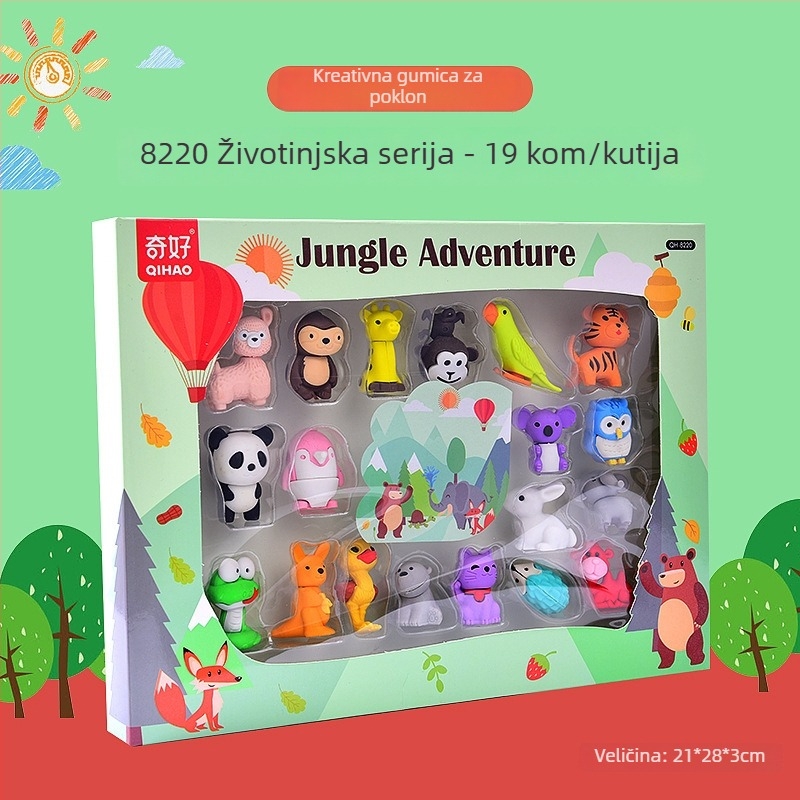Qihao 8220 Set gumica za djecu – crtani likovi, Princeza i Dinosaur, poklon kutija igračka