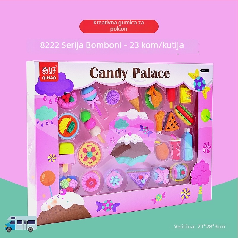 Qihao 8220 Set gumica za djecu – crtani likovi, Princeza i Dinosaur, poklon kutija igračka