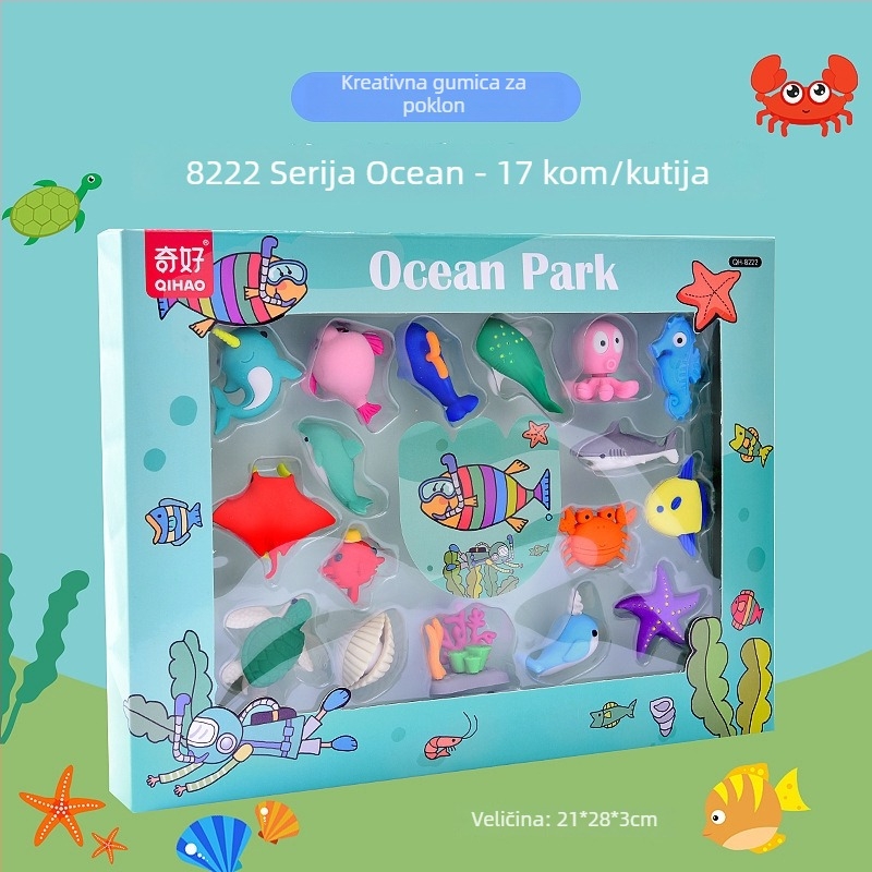 Qihao 8220 Set gumica za djecu – crtani likovi, Princeza i Dinosaur, poklon kutija igračka