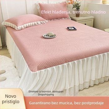 Letni set za krevet od ledene svile, trodijelni set s dvostrukom čipkom, može se prati
