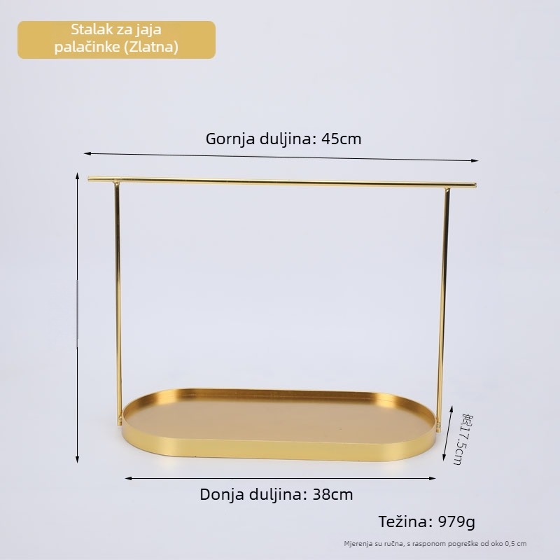 Zlatni željezni stalak za torte i pravokutni pladanj za pohranu