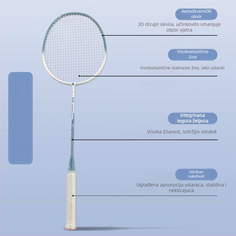 Bokai badminton reket od legure željeza – ultra lagan, izdržljiv, set od 2 komada za odrasle treniranje