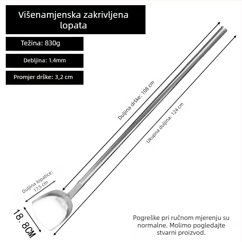 Nehrđajući čelik, debela četvrtasta glava spatule za kantine i školske kuhinje, velika duga kuhinjska spatula s okruglom glavom