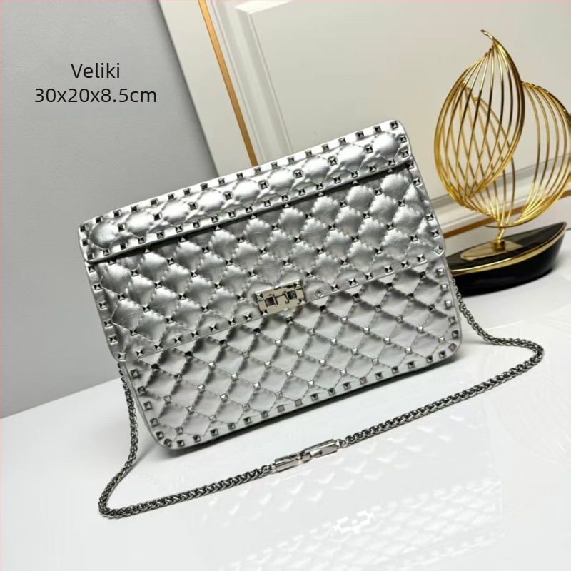 Ženska kožna torbica s dijamantnim uzorkom i zakovicama, velika kvadratna torba s lancem, za ramenu ili crossbody
