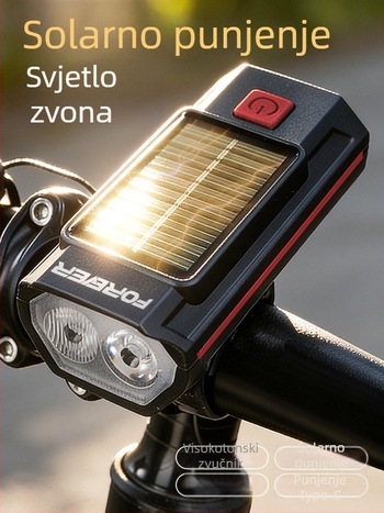 Stalna prednja svjetiljka za bicikl za noćnu vožnju, ultra jaka LED svjetiljka sa solarnim punjenjem, za planinske i cestovne bicikle