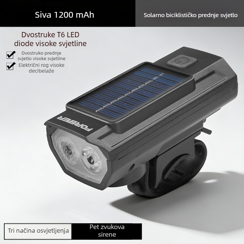 Stalna prednja svjetiljka za bicikl za noćnu vožnju, ultra jaka LED svjetiljka sa solarnim punjenjem, za planinske i cestovne bicikle