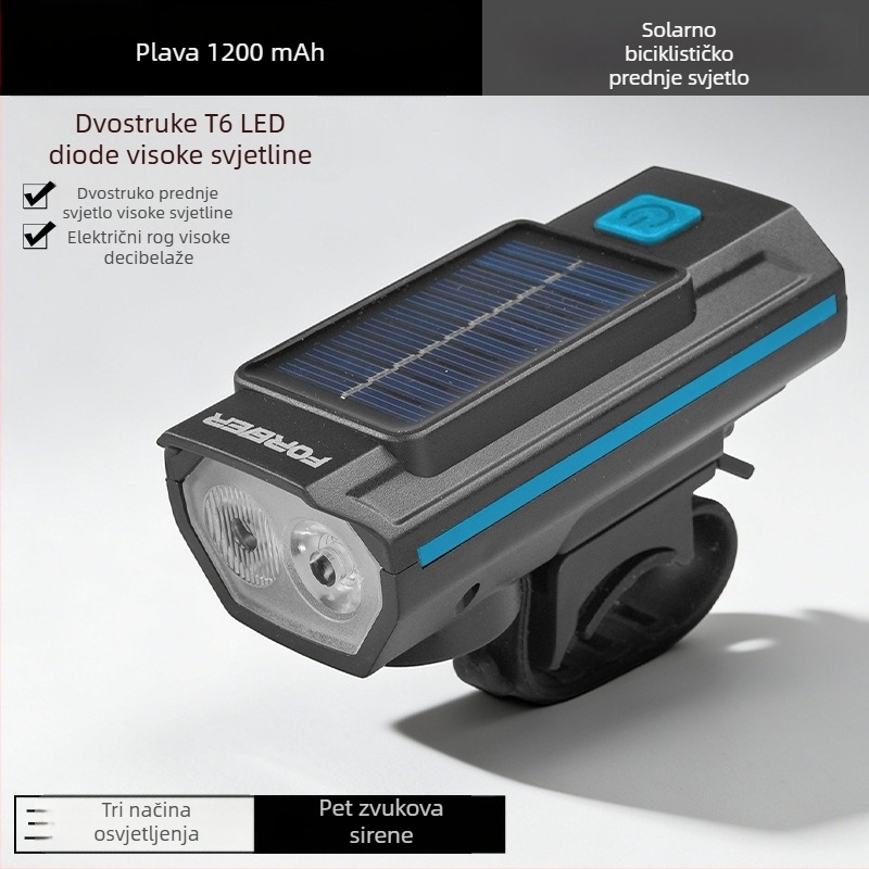 Stalna prednja svjetiljka za bicikl za noćnu vožnju, ultra jaka LED svjetiljka sa solarnim punjenjem, za planinske i cestovne bicikle