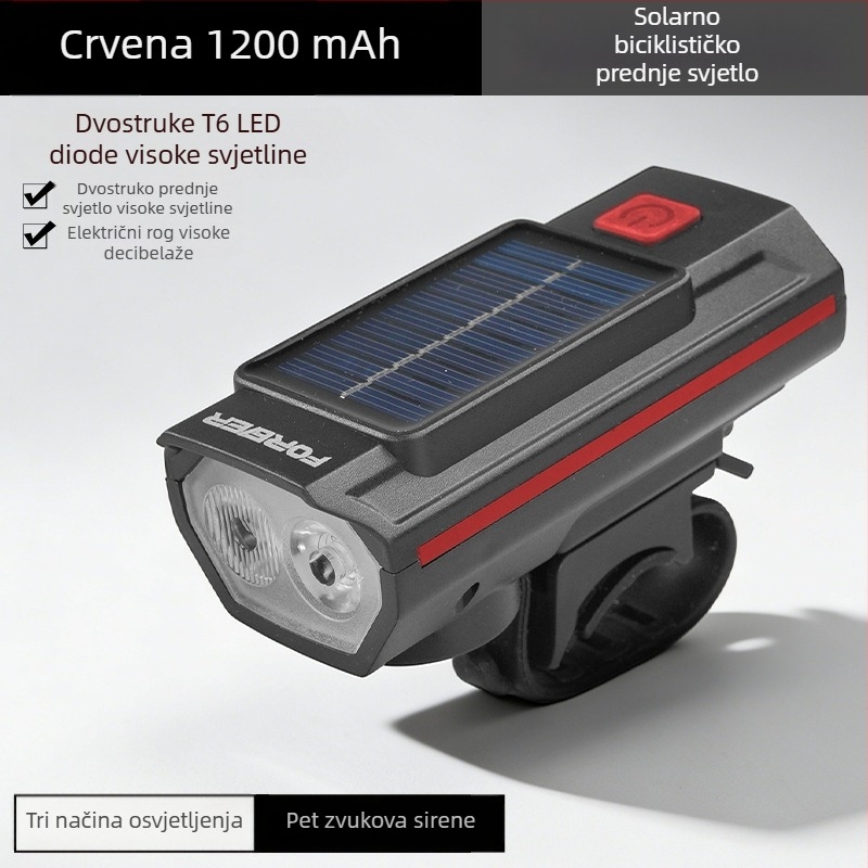 Stalna prednja svjetiljka za bicikl za noćnu vožnju, ultra jaka LED svjetiljka sa solarnim punjenjem, za planinske i cestovne bicikle