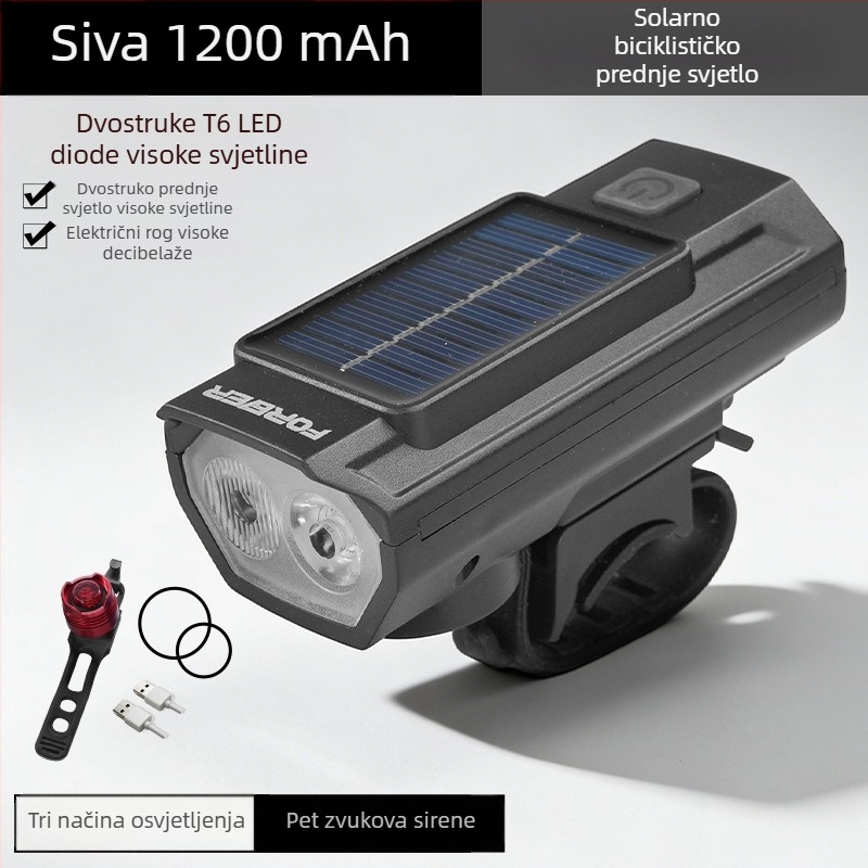 Stalna prednja svjetiljka za bicikl za noćnu vožnju, ultra jaka LED svjetiljka sa solarnim punjenjem, za planinske i cestovne bicikle