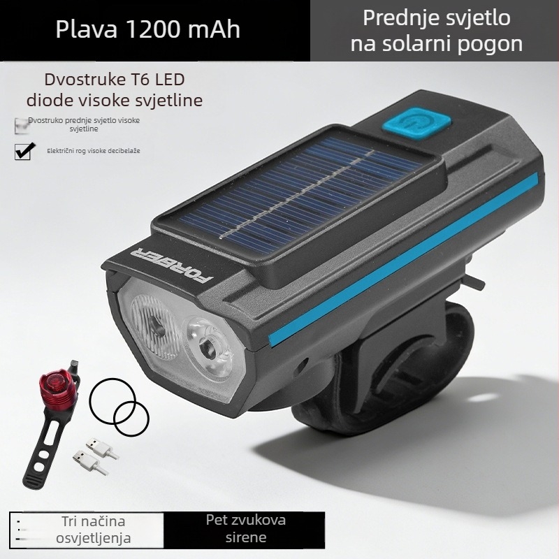 Stalna prednja svjetiljka za bicikl za noćnu vožnju, ultra jaka LED svjetiljka sa solarnim punjenjem, za planinske i cestovne bicikle
