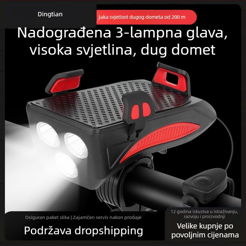 Prednje svjetlo za bicikl s držačem za telefon i zvonom, noćno osvjetljenje, fiksni nosač, biciklistički dodaci