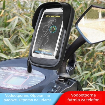 Vodootporna torbica za telefon za bicikl, pogodna za planinski bicikl, motocikl i električni bicikl, s ogledalom retrovizor, kapacitet 1 L