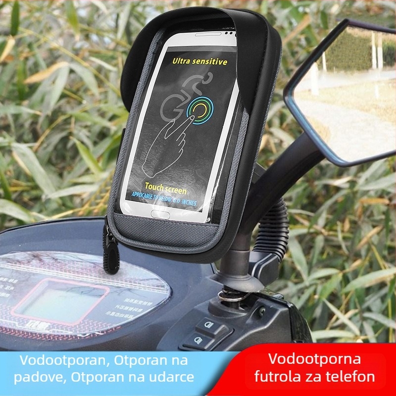 Vodootporna torbica za telefon za bicikl, pogodna za planinski bicikl, motocikl i električni bicikl, s ogledalom retrovizor, kapacitet 1 L