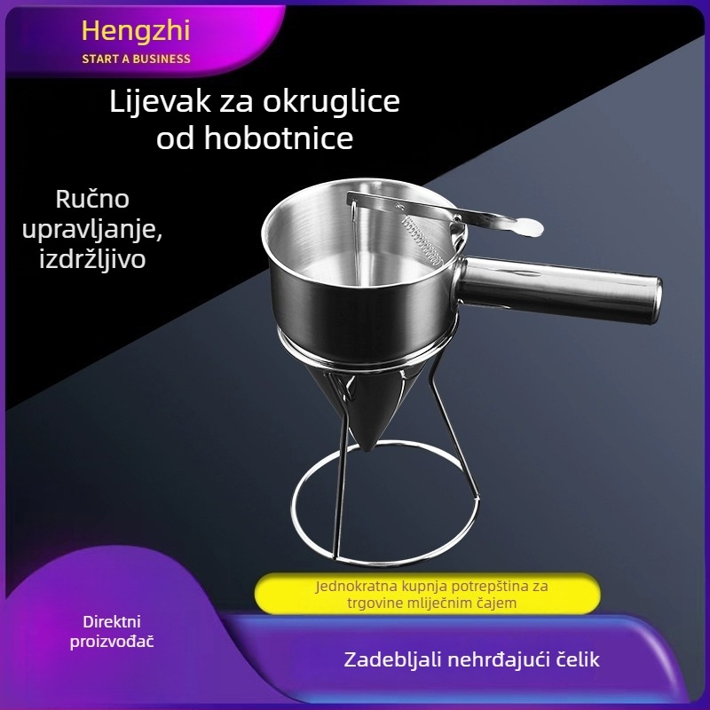 Nehrđajući čelični lijevak za octopus balls – set s nosačem i odjeljivačem tijesta, kuhinjski lijevak