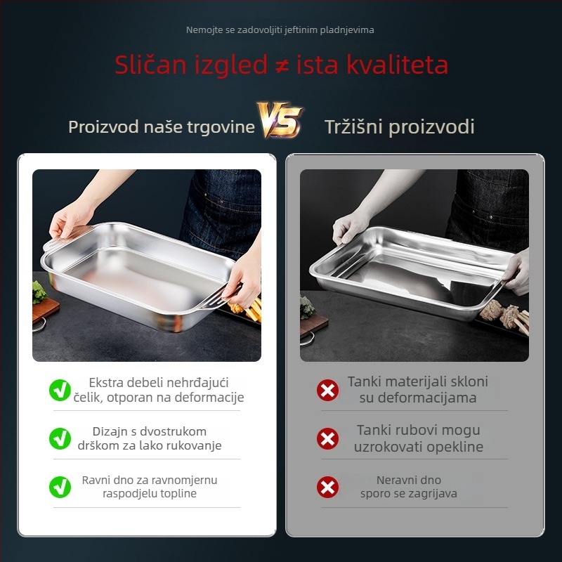 Pravokutna tava od nehrđajućeg čelika za pečenje ribe na indukcijskim pločama - višenamjenska, lako se čisti, bez premaza
