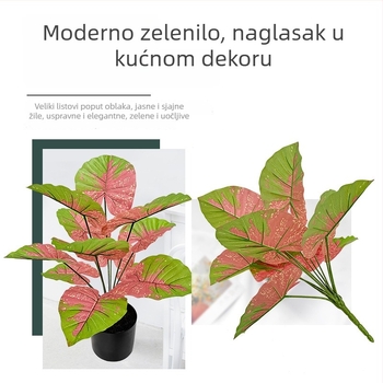 Nordijski stil umjetna biljka s šarenim taro listovima, u podnu posudu, unutarnja dekoracija dnevnog boravka i izloga, visina 30-100 cm