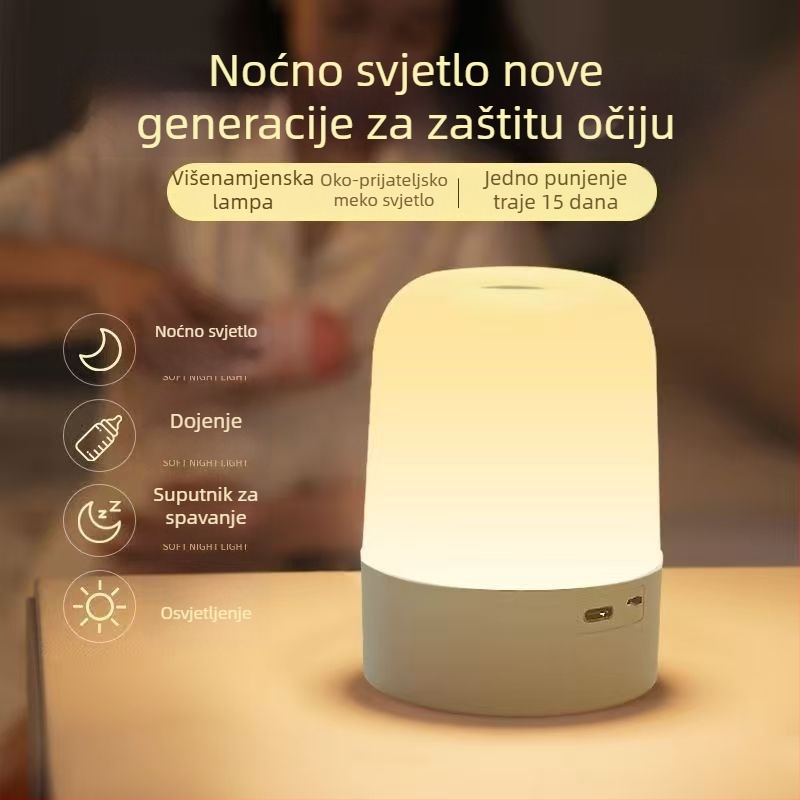 LED punjiva noćna lampica, ambijentalna lampica za noćni stol s dodirnim upravljanjem, zaštita očiju, pogodna za dojenje i noćni san