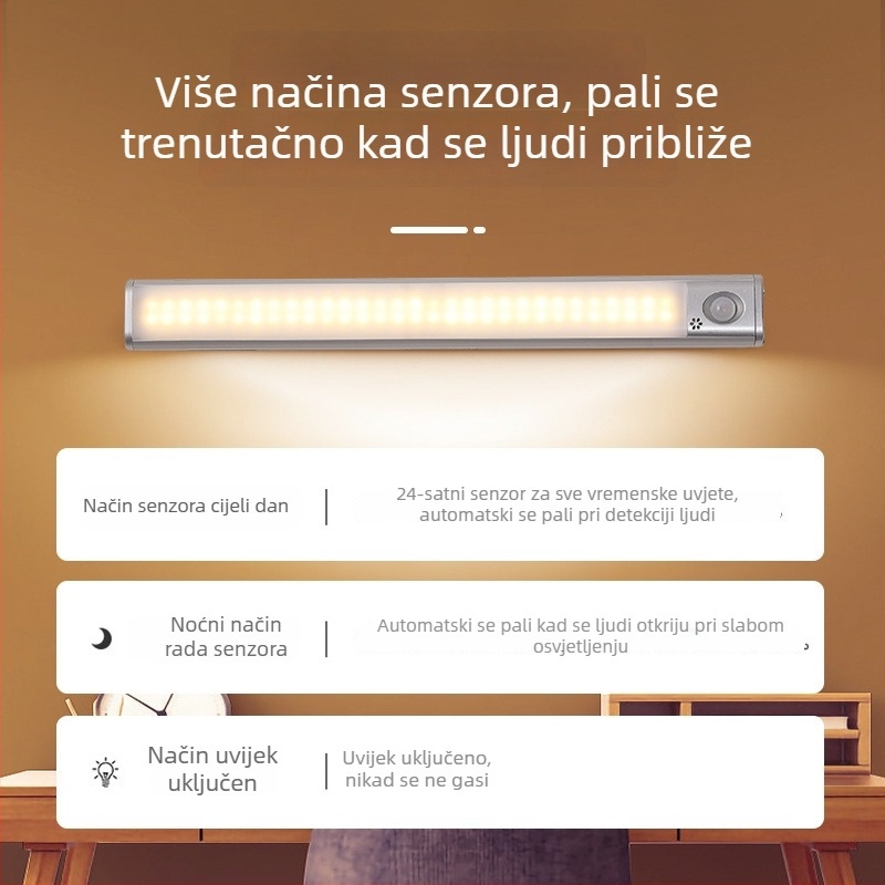 Ormar svjetiljka s tri boje, senzor pokreta, USB punjenje, bežično, svjetiljka za vino u ormariću