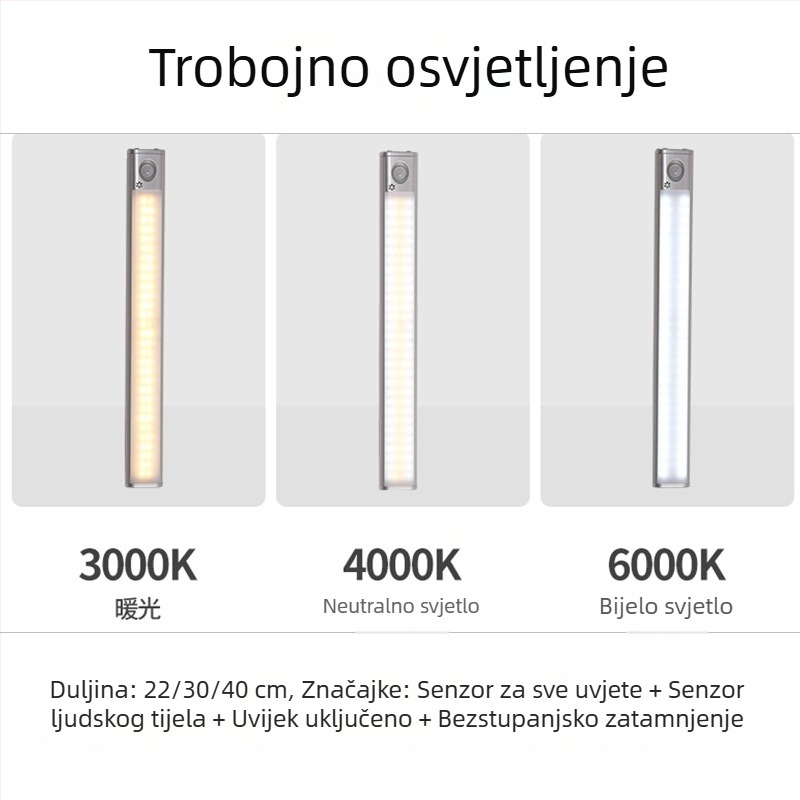 Ormar svjetiljka s tri boje, senzor pokreta, USB punjenje, bežično, svjetiljka za vino u ormariću