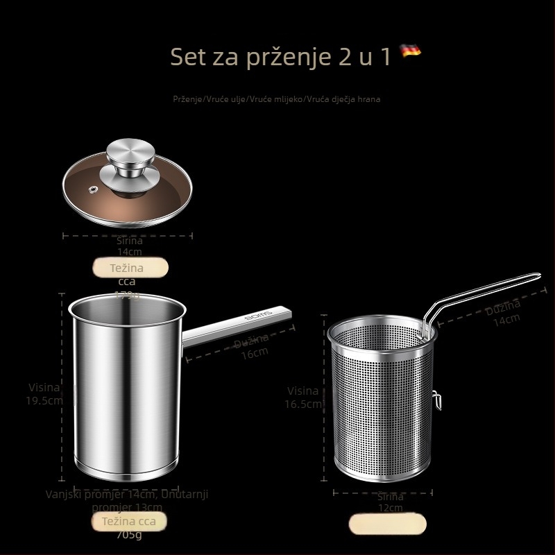 Mini duboka friteza s filtrom, ušteda ulja, za kućnu upotrebu, japanska tempura, 304 nehrđajući čelik, duboka posuda za prženje