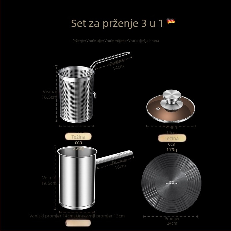 Mini duboka friteza s filtrom, ušteda ulja, za kućnu upotrebu, japanska tempura, 304 nehrđajući čelik, duboka posuda za prženje