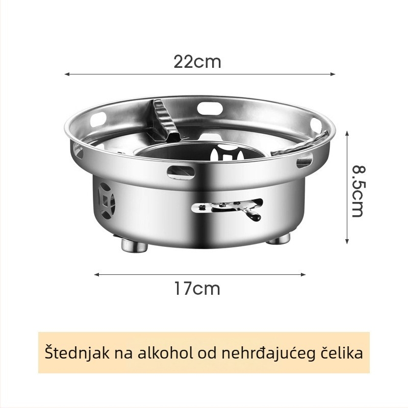 Nehrđajući čelični alkoholni plamenik za komercijalnu upotrebu u restoranima, kompaktni mini lonac za hot pot, prijenosni otporan na vjetar alkoholni plamenik