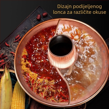 Purpurni bakreni lonac za kuhanje na drveni ugljen, ručno izrađen, debelo dno, za bistru juhu, višestruka namjena za dom i restoran