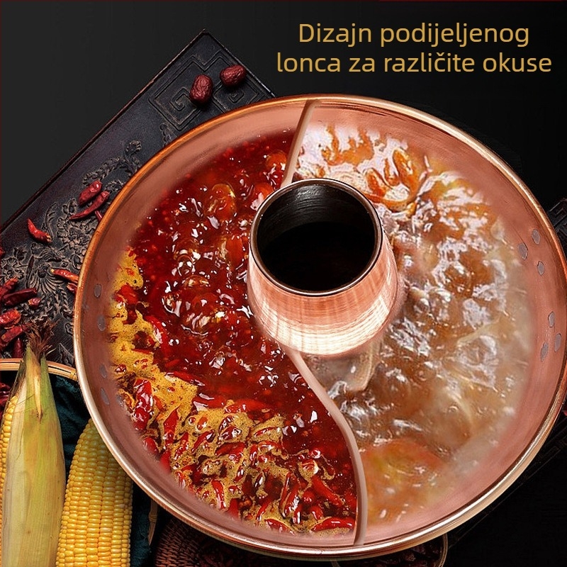Purpurni bakreni lonac za kuhanje na drveni ugljen, ručno izrađen, debelo dno, za bistru juhu, višestruka namjena za dom i restoran