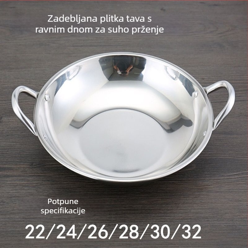 Izdržljiv lonac od nehrđajućeg čelika s plitkim dnom, namijenjen komercijalnoj uporabi u baru; mali lonac za hot pot, suhi lonac i alkoholni plamenik s ravnim dnom.