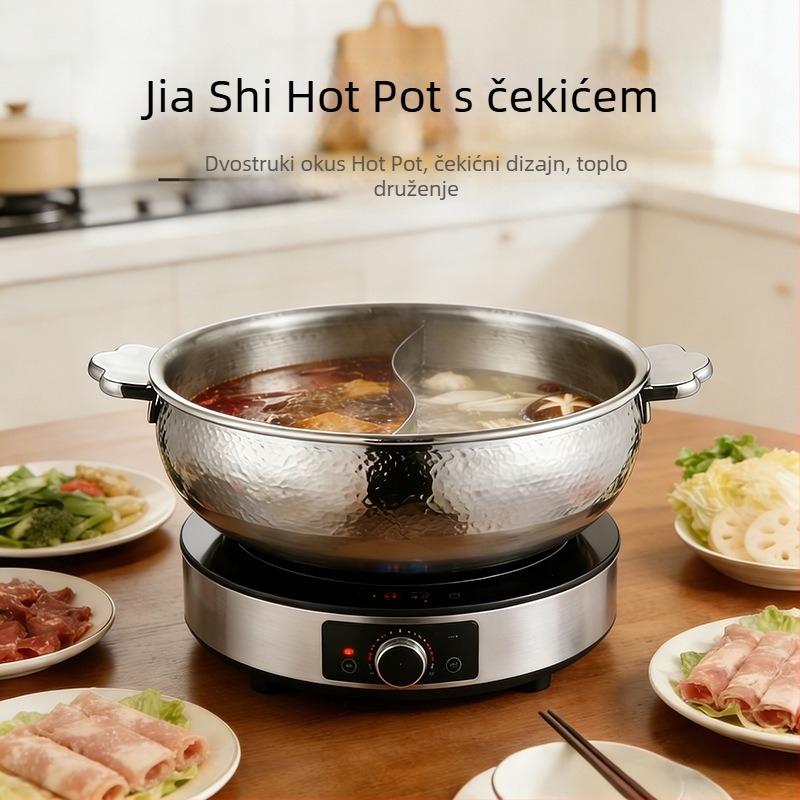 Jiashi Hammerirani drum lonac od 304 nehrđajućeg čelika, debelo dno, kompatibilan s indukcijom i plinskim štednjakom, velika kapacita 4,1–6 L, Yin‑Yang dvodijelni lonac, bez poklopca