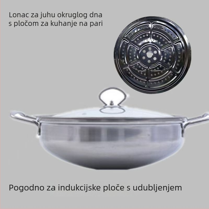 Izuzetno debeli konkavni lonac za indukcijsku ploču, neprijanjajuća površina, s dvostrukom ručkom, za hot pot i shabu-shabu