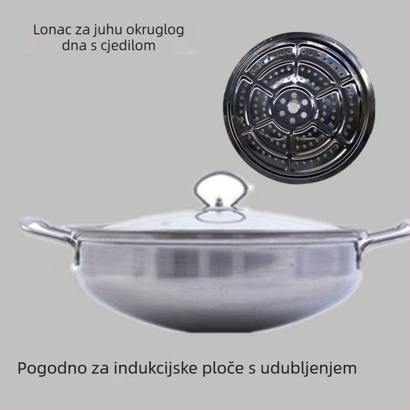 Izuzetno debeli konkavni lonac za indukcijsku ploču, neprijanjajuća površina, s dvostrukom ručkom, za hot pot i shabu-shabu